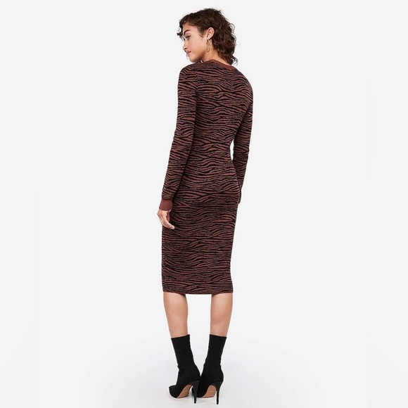 Express Negin Mirsalehi Anima Brown/Black Long Sleeve Sweater Midi Dress Small - Picture 7 of 12
